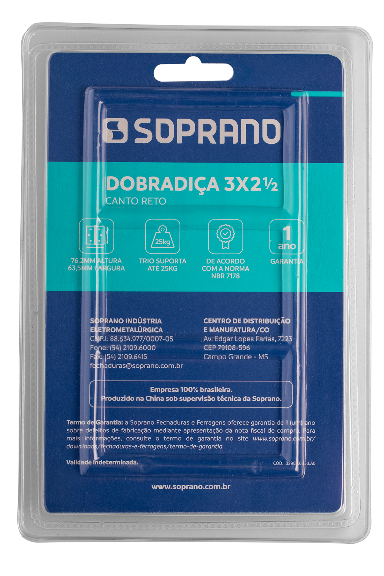 DOBRADICA MEDIA 3X2.1/2 CROM C/ANEL RETO BLISTERPC - Soprano