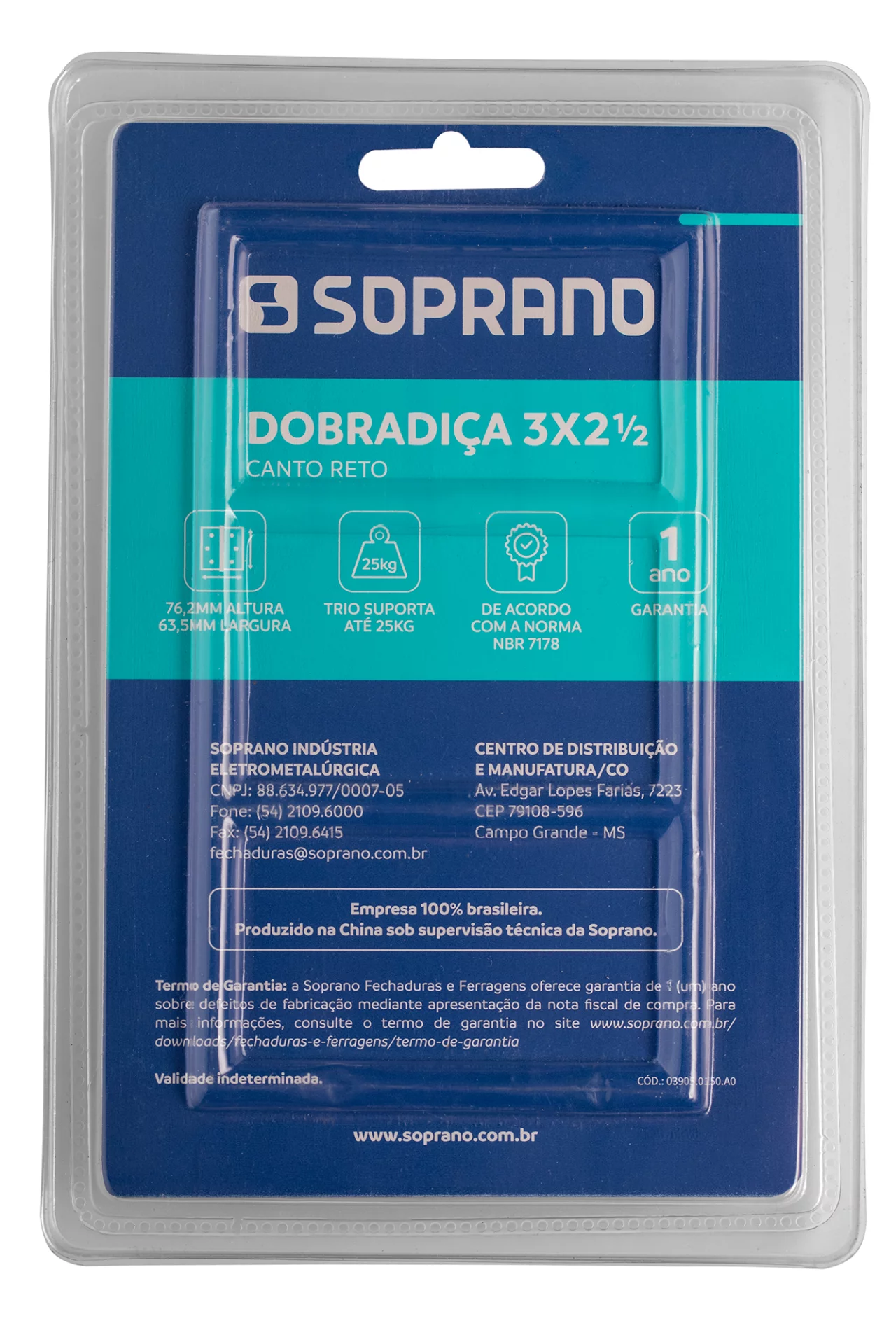 DOBRADICA MEDIA 3X2.1/2 ANTIQUE S/ANEL RETO BLISTER 3PC - Soprano