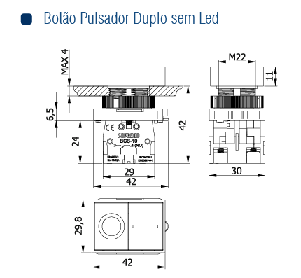 BOTAO PULSADOR DUPLO S/ LED NA+NF - Soprano