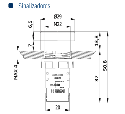 SINALIZADOR 22MM VERDE 24VCA/VCC - Soprano