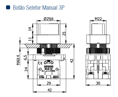 BOTAO SELETOR MAN CURTA 3P RETORNO CENTRO NA+NA - Soprano