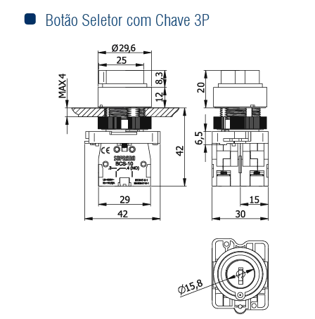 BOTAO SELETOR C/ CHAVE 3P FIXAS NA+NA - Soprano