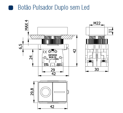 BOTAO PULSADOR DUPLO S/ LED NA+NF - Soprano