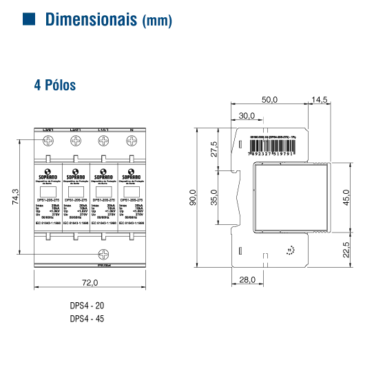 DISP.PROT.SURTO 45KA CLASSE II DPS4 - Soprano