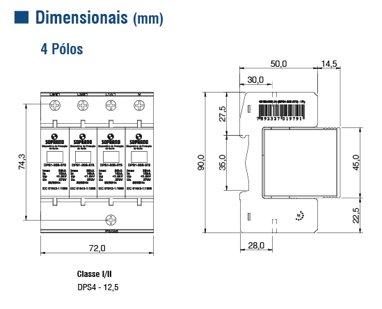 DISP.PROT.SURTO 12.5/60KA CLASSE I/II DPS 4 - Soprano