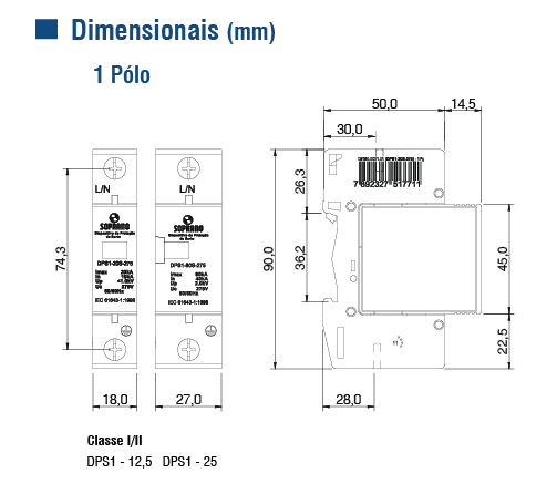 DISP.PROT.SURTO 25/120KA CLASSE I/II DPS 1 - Soprano