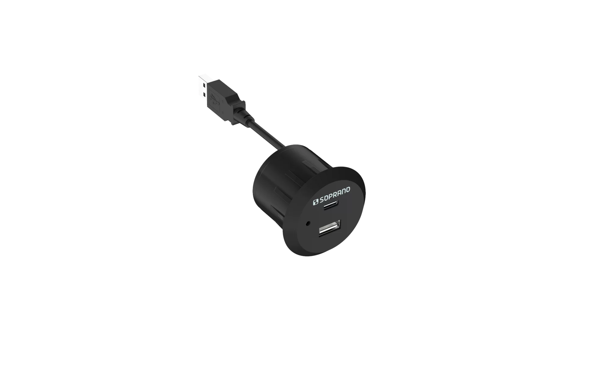 TOMADA 1 USB E 1 USB-C DE EMBUTIR PARA MOVEIS PRETO - Soprano