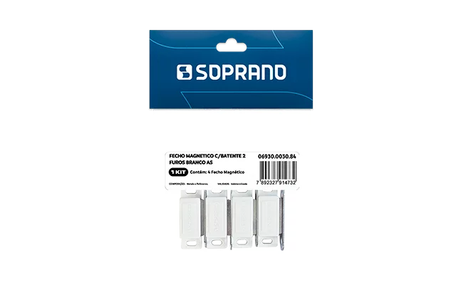 FECHO MAGNETICO C/BATENTE 2 FUROS BRANCO 4 PCS AS - Soprano