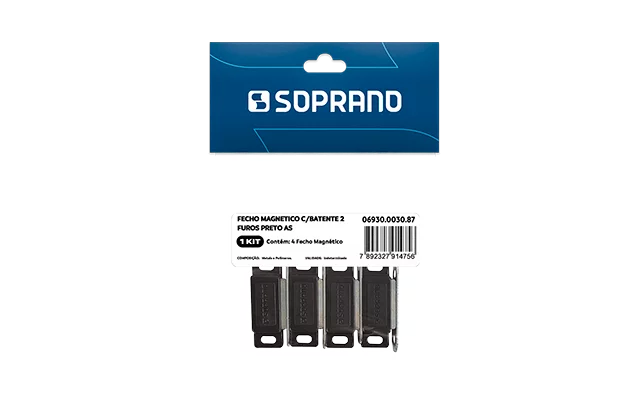 FECHO MAGNETICO C/BATENTE 2 FUROS PRETO 4 PCS AS - Soprano