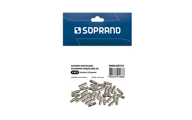 SUPORTE PRATELEIRA CILINDRICO NIQUELADO 32 PCS AS - Soprano