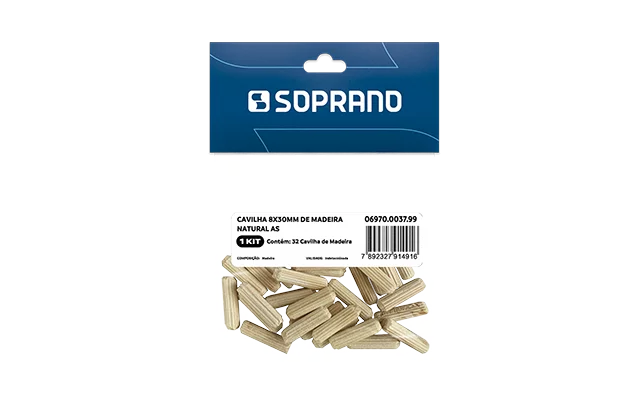 CAVILHA 8X30MM DE MADEIRA NATURAL 32 PCS AS - Soprano